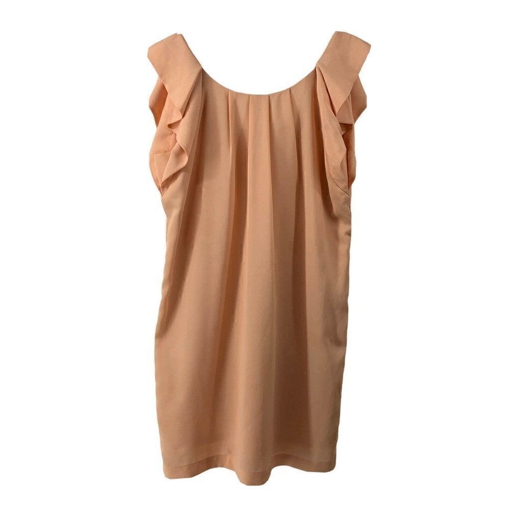 Peach Silky Short Sleeve Ruffle Mini Dress Small